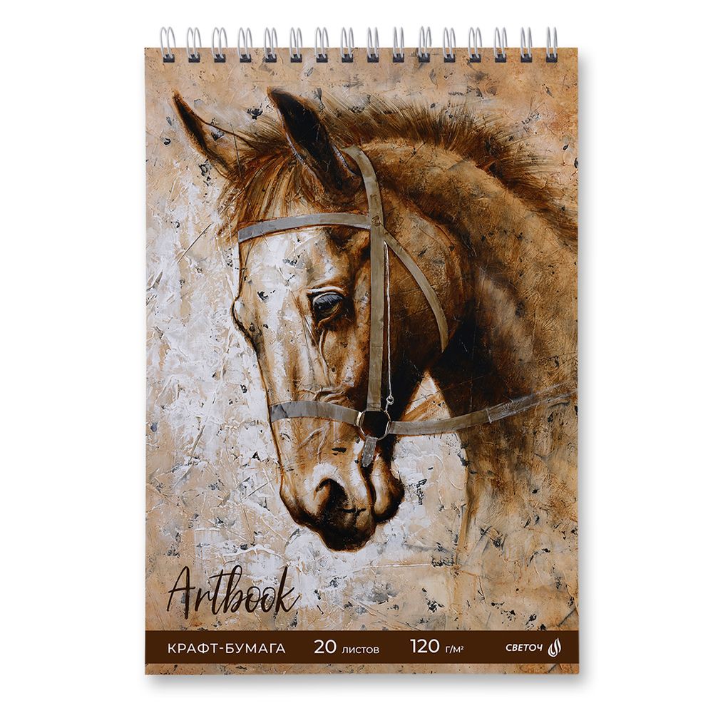 Артбук (Скетчбук), блок крафт - бумага, жесткая подложка, 120 г/м², 230х330 мм, на гребне 20 л. 2 шт, Аргамак 01954, Светоч А311