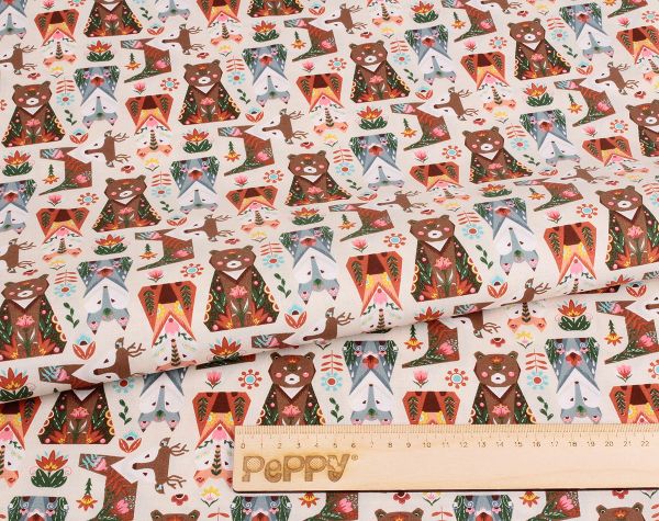 Ткань для пэчворка Peppy Лесные жители, отрез 50х55 см, 146 г/м², ЛЖ-10 бежевый, Peppy
