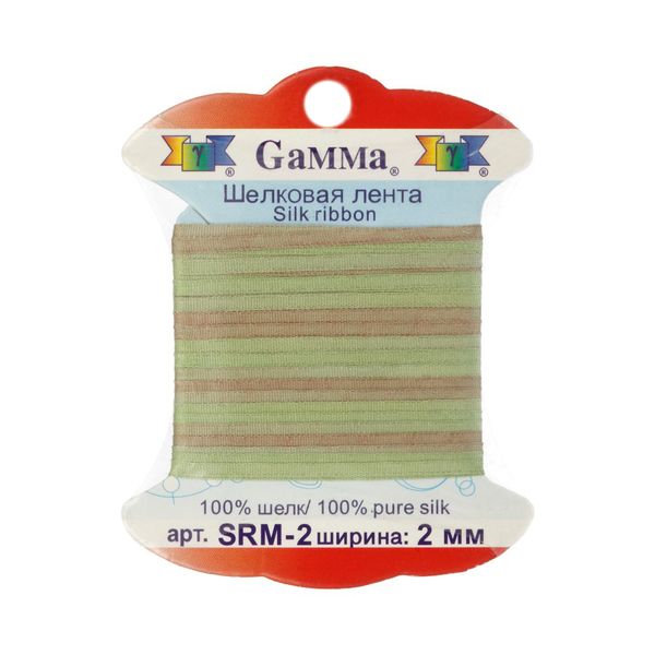 Лента (тесьма) шелковая 2.0 мм / 9.1±0.5 метров, M108 зеленый/св.коричневый, Gamma SRM-2