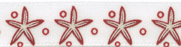 Лента атласная с рисунком 10.0 мм / 22.8±1 метра, M11/001 звездочка/белый, Gamma ALP-102