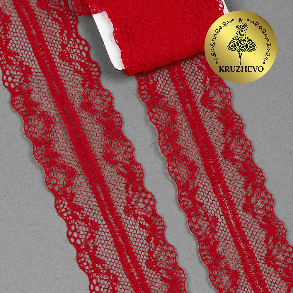 Кружево отделочное в стиле "трикотаж" 40 мм, 150-1, цв.14 красный, 9.14м