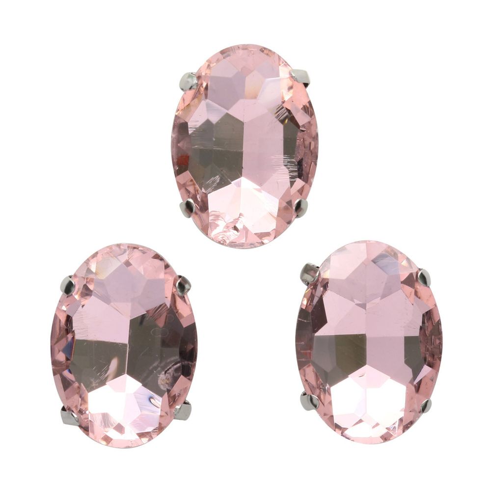 Хрустальные стразы в цапах овальной формы, розовый 13х18 мм, 3 шт, ОЦ007НН1318