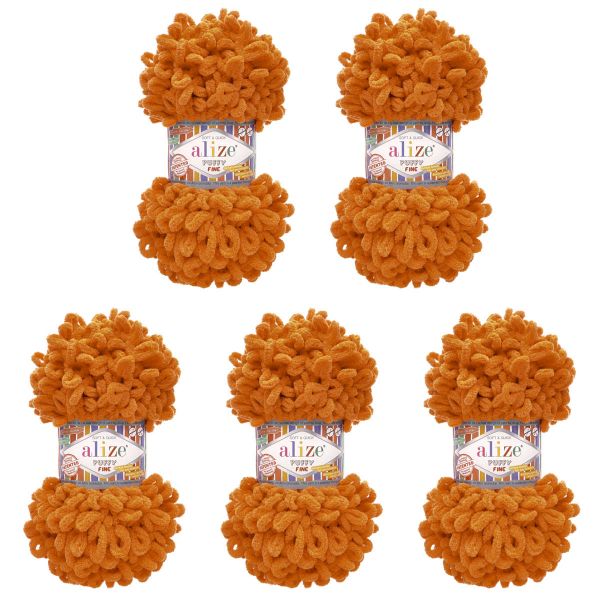 Пряжа Alize (Ализе) Puffy Fine / уп.5 мот. по 100 г, 14.5м, 234 морковный