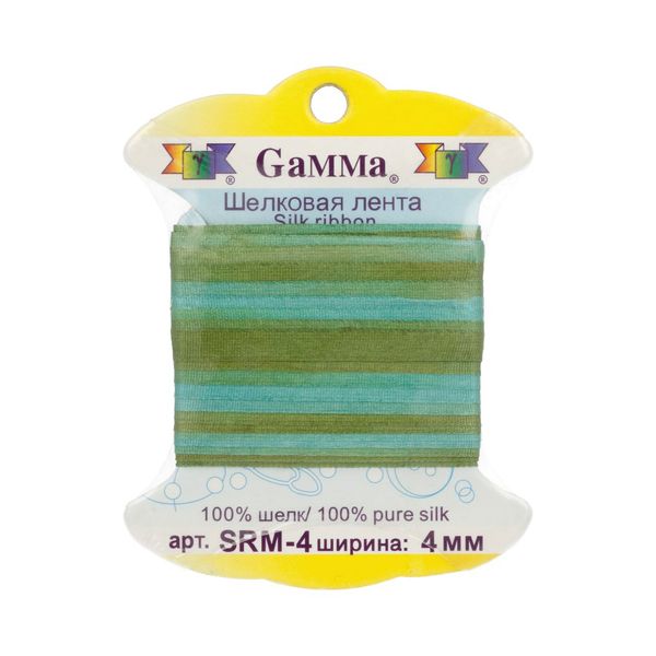 Лента (тесьма) шелковая 4.0 мм / 9.1±0.5 метров, M109 ментол/зеленый, Gamma SRM-4