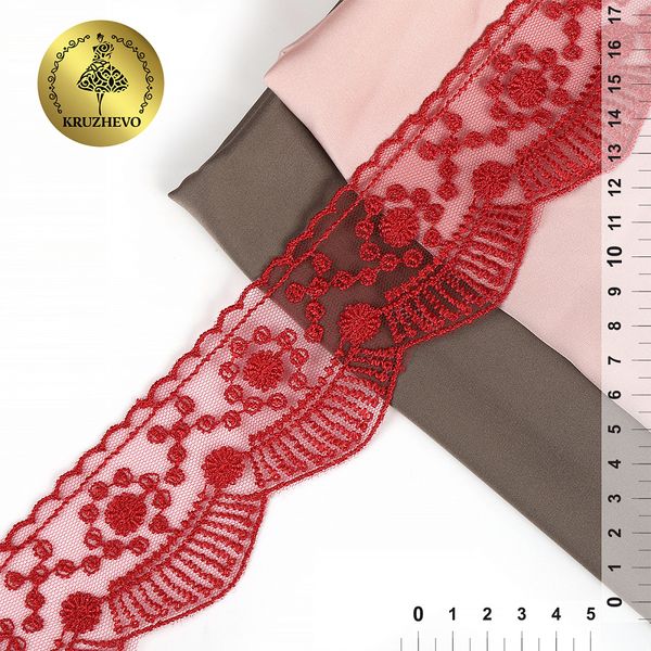 Кружево на сетке 55 мм / 13.71 метра (жесткая сетка), Exclusive TBY J2052W-2, цв.R2915 т.красный, Kruzhevo