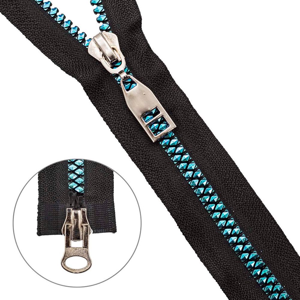 Молния трактор Т8 (8 мм) 2 зам., разъем., 100 см, декор. звено, лагуна / черн., 5 шт