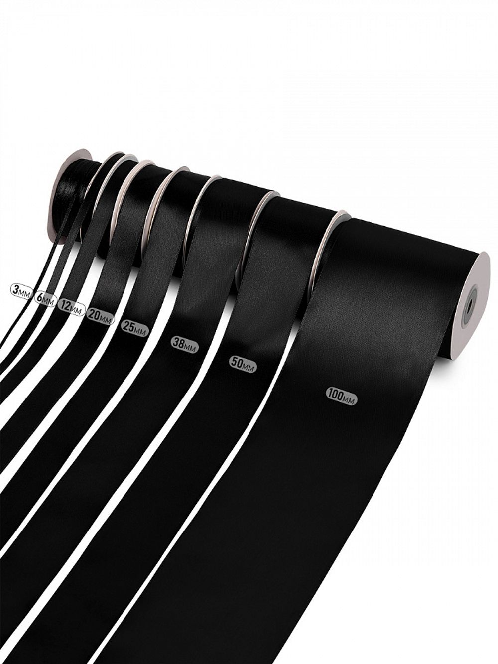 Лента атласная 1-сторонняя 3.0 мм / 100±1 метров, 3173 черный, Magic4Hobby