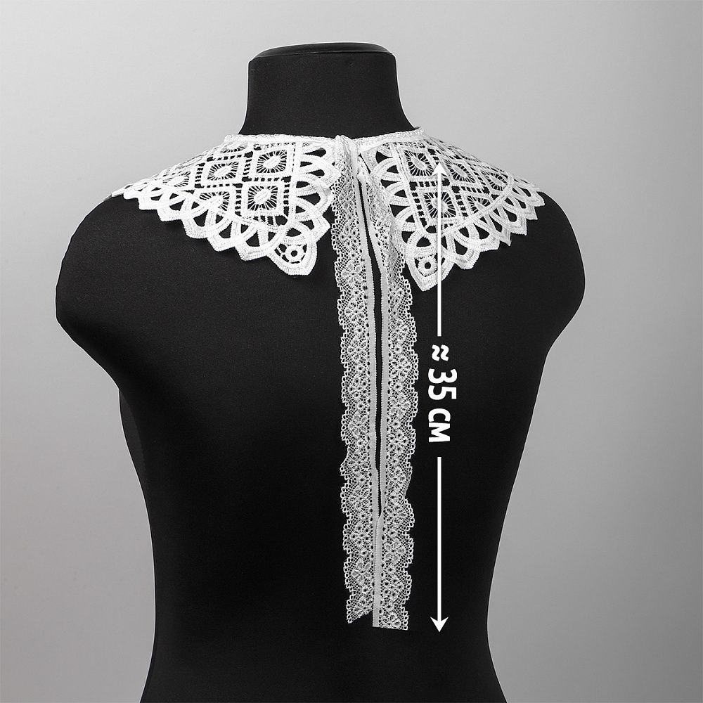 Накладной кружевной воротник 30х35 см, матовая нить Kruzhevo TBY.13/191, цв.белый уп.1шт