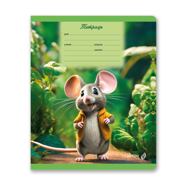 Тетрадь ученическая школьная A5+ 12 л. на скобе 65 г/м², белизна 100 %, 25 шт, клетка, 01120 Лесные друзья, Светоч Т74