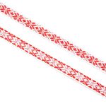 Лента (тесьма) жаккардовая 10.0 мм / 25±1 метров, Славянский орнамент Оберег, рис. 9741, белый/красный, С3853Г17