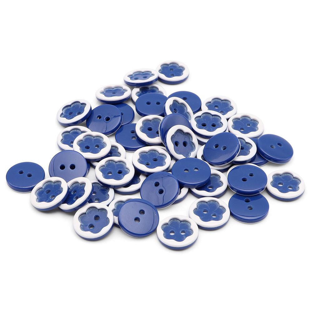 Пуговицы детские Цветочек 24L (15мм), пластик (бело-васильковый), 50 шт, Б70Л15(3.02-1023-15)