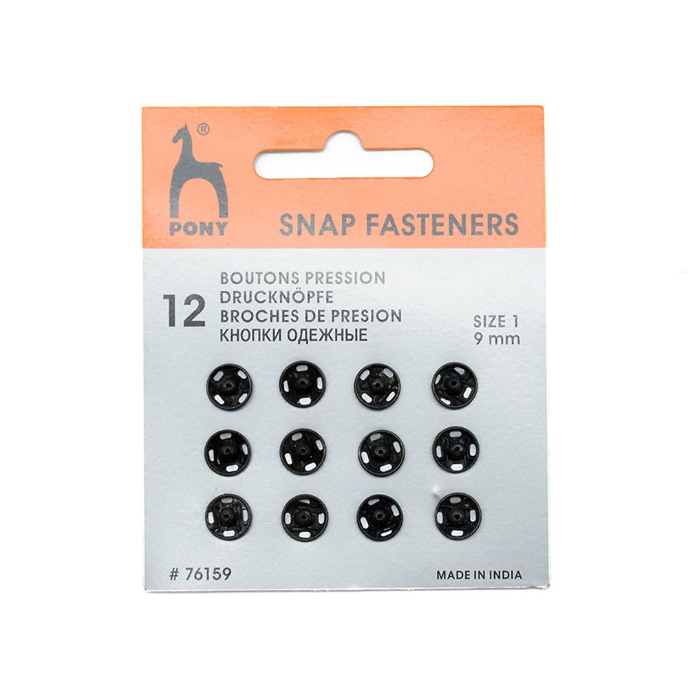 Кнопка пришивная металл ⌀9.0 мм, черные, 12 шт, Pony