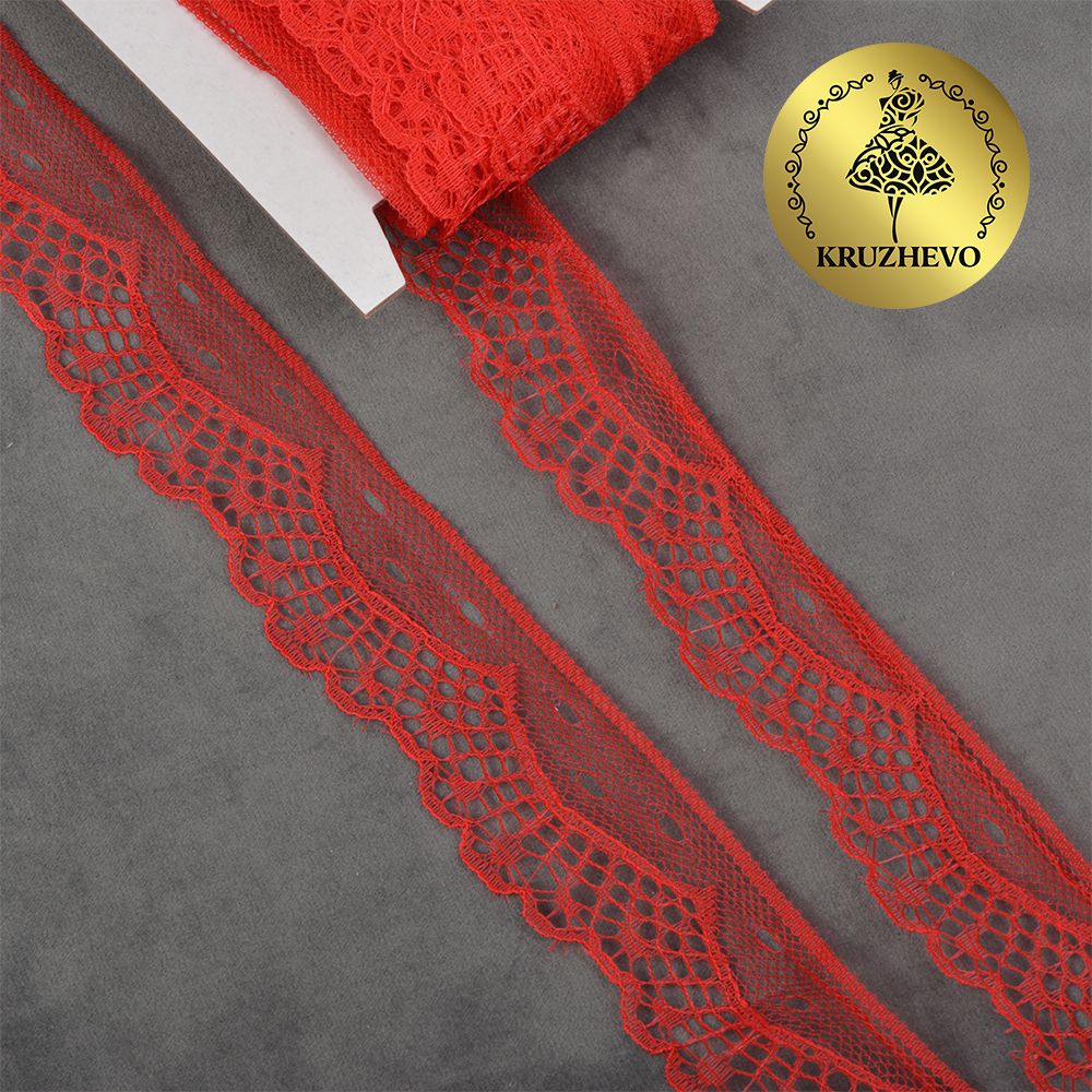 Кружево отделочное в стиле "трикотаж" 30 мм, уп.27.4 м, цв.03 красный