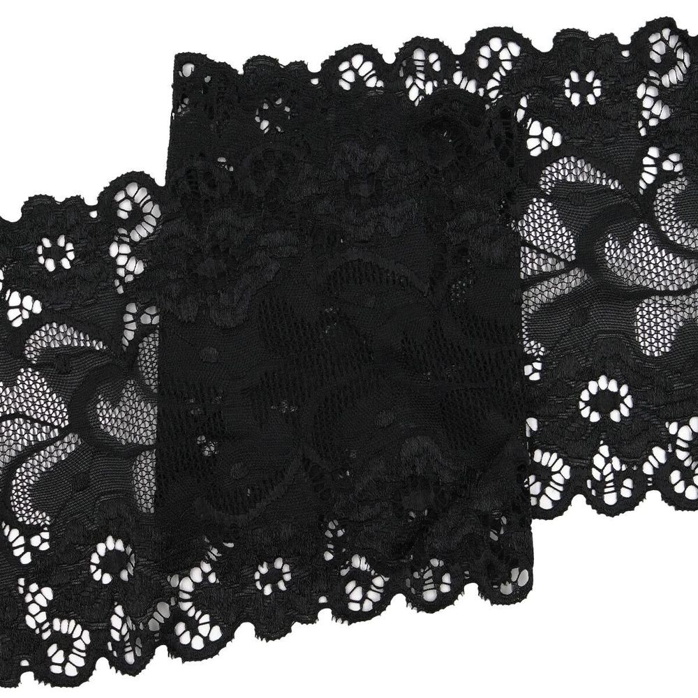 Кружево бельевое эластичное 150 мм / 3.4 метра, цвет черный