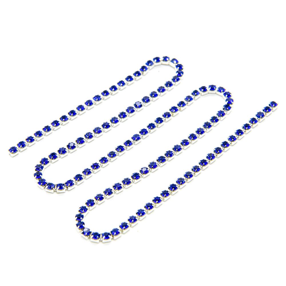 Стразовые цепочки (серебро), цвет: сапфир, размер 2 мм, 30 см/упак., ЦС005СЦ2