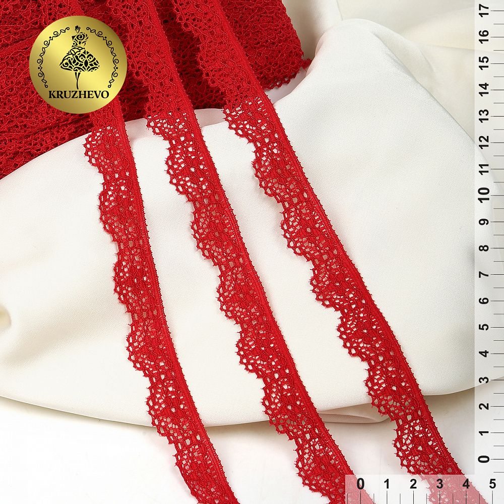 Кружево эластичное (стрейч) 15 мм, TBY.8031, L101 т.красный, 50м, Kruzhevo