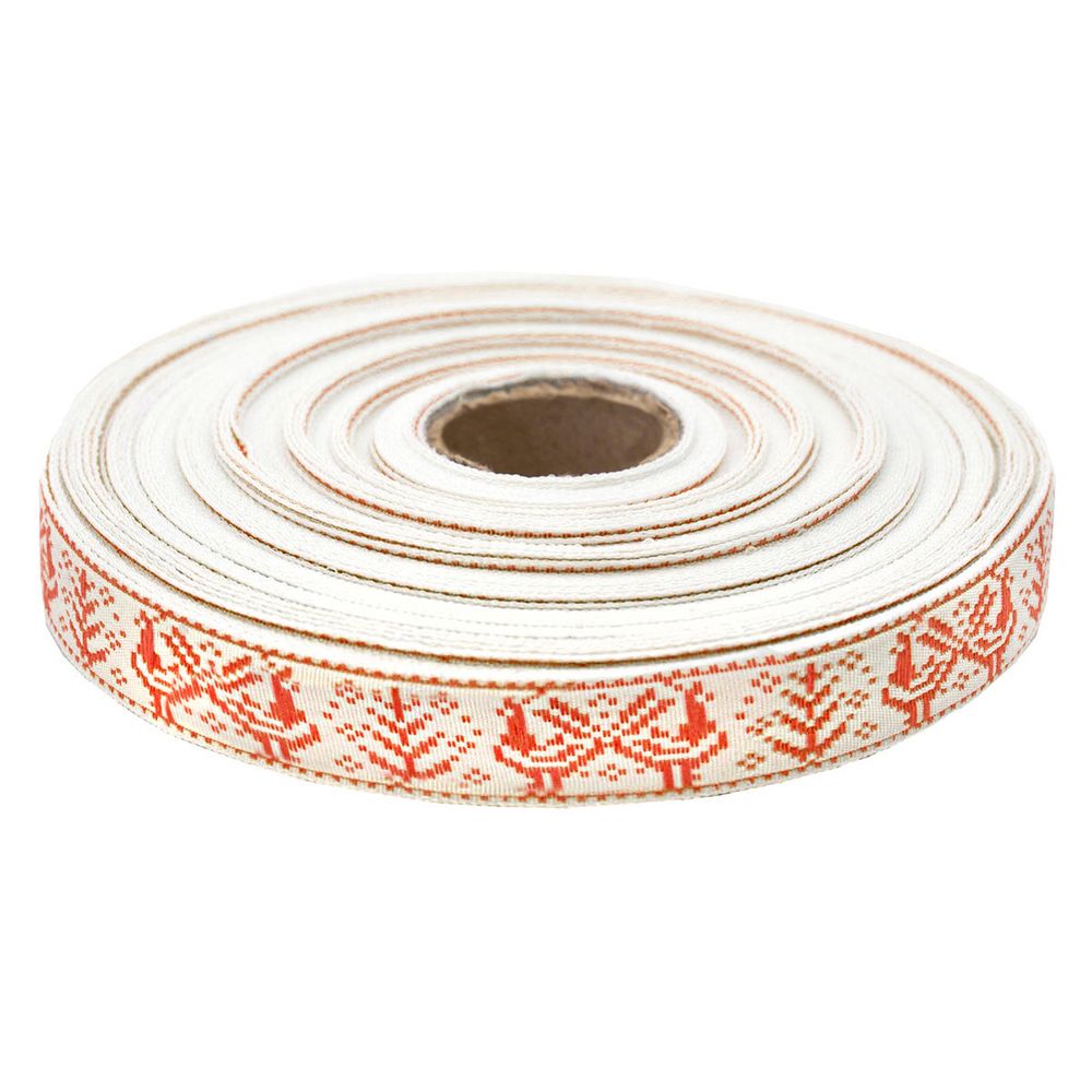 Лента (тесьма) жаккардовая 18.0 мм / 25±1 метров, Славянский орнамент Оберег, рис.9507 (красный) С3771Г17