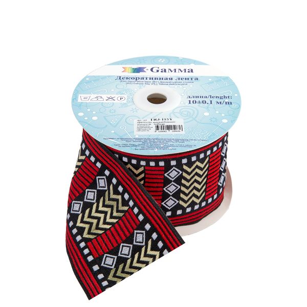 Лента (тесьма) жаккардовая 67.0 мм / 10±0.5 метров, красный/бежевый, Gamma TRJ-115Y