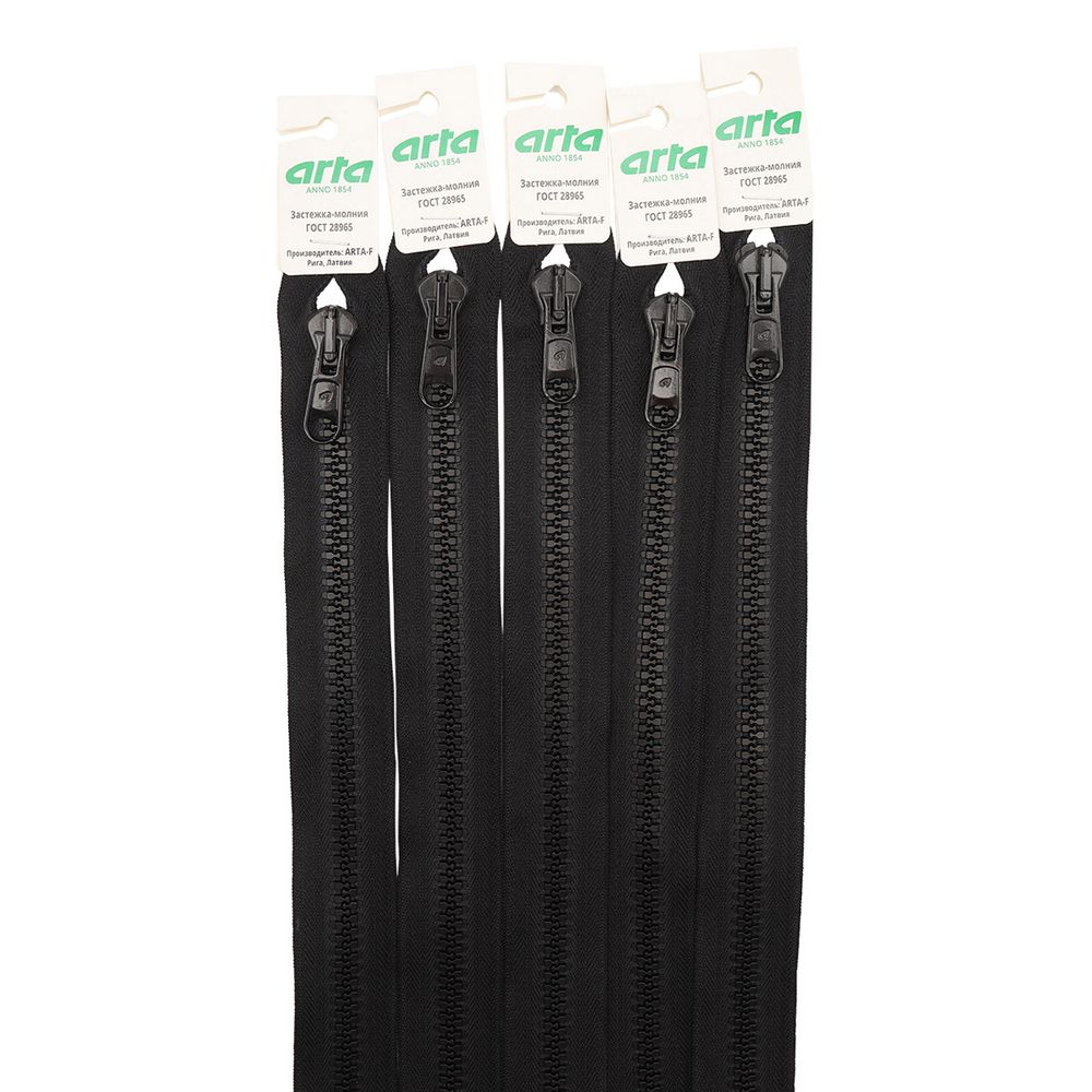 Молния трактор Arta Т8 (8 мм) 1 зам., разъем., 75 см, 077 черный, уп. 5 шт