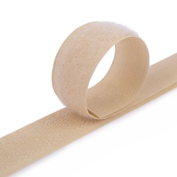 Лента контактная липучка (велкро) пришивная 25 мм / 25 метров, 036 св.бежевый, Gamma LG-25, ПАРА (крючок+петля), качество 