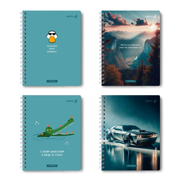 Тетрадь ученическая общая, A5 96 л. на гребне 60 г/м², белизна 90 %, 4 шт, клетка, 01184 МИКС - Тут интересно, Светоч Т111