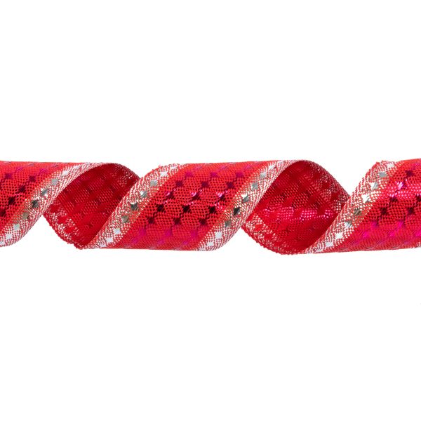 Лента металлизированная Стрела 25±2 мм / 25±0.5 метров, малина-под серебро / crimson-silver, Blitz