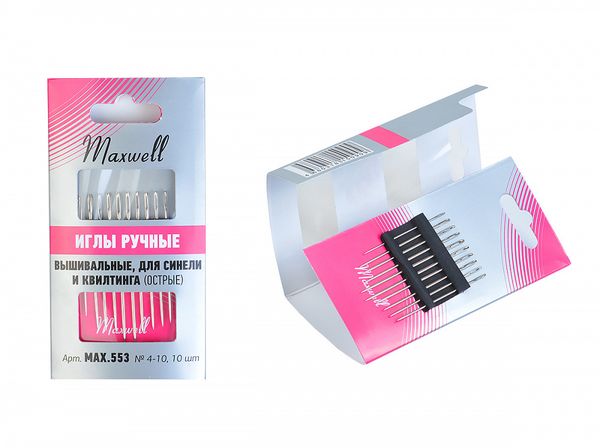 Иглы ручные вышивальные, для синели и квилтинга (острые) №4-10, уп.10 игл