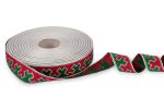 Лента (тесьма) жаккардовая 24.0 мм / 25±1 метров, рис.9591, Орнаменты и узоры народов севера, белый-красный-зеленый, Gamma С3772Г17 рис.9591