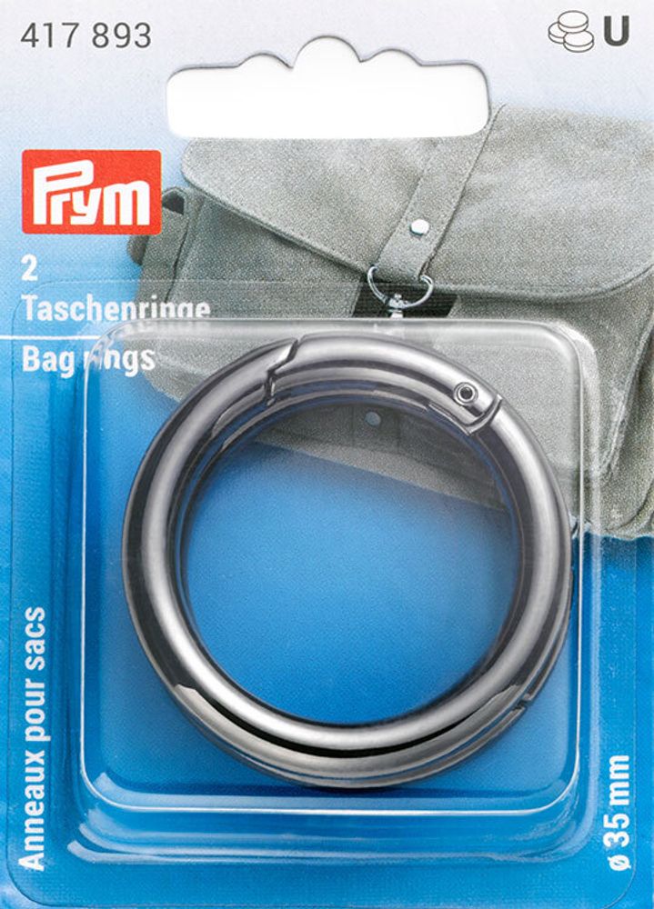 Кольца для сумок, диаметр 35мм, сплав цинка, оружейного металла, 2шт в упаковке, Prym, 417893