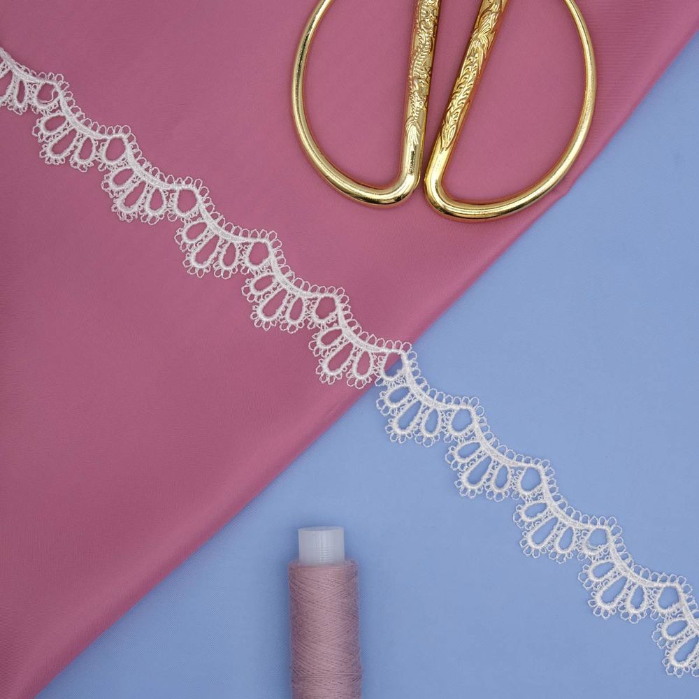 Кружево гипюр (плетёное) 30 мм / 13.7 метров, белый, 3AR1414