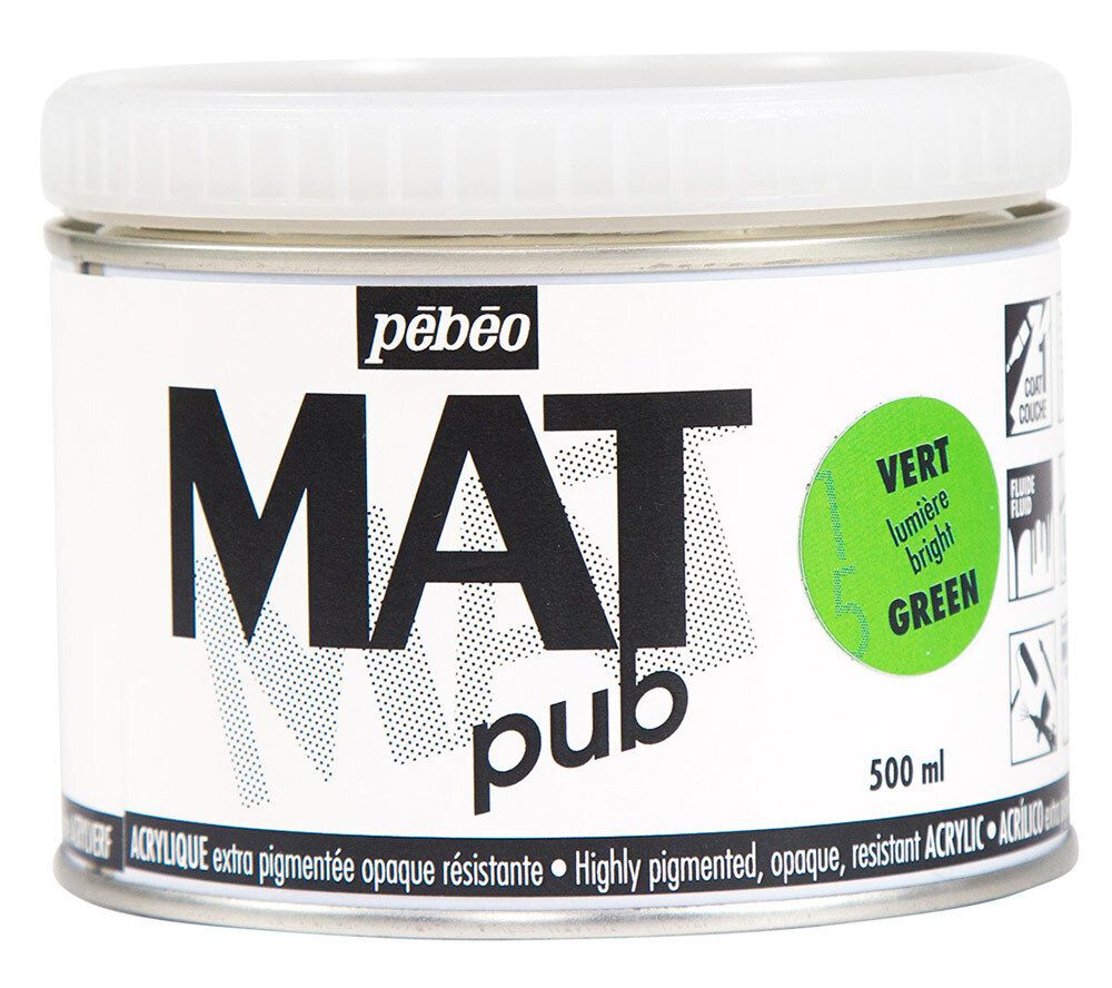 Краска акриловая экстра матовая Mat Pub 1, 500 мл, 257015 св.зеленый, Pebeo