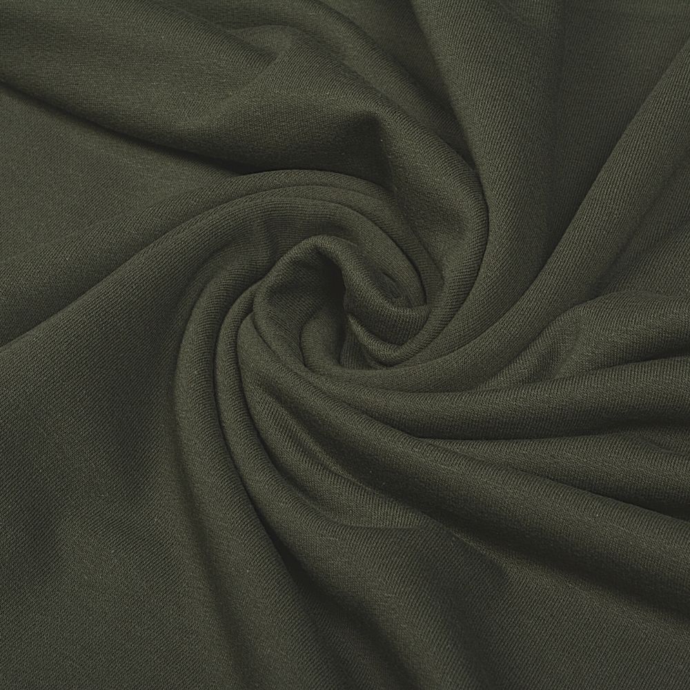 Футер 2-нитка начес гладкокрашеный, 190 г/м², 95% х/б, 5% эласт, 100+100 см, цв. хаки, 6м /TOS/