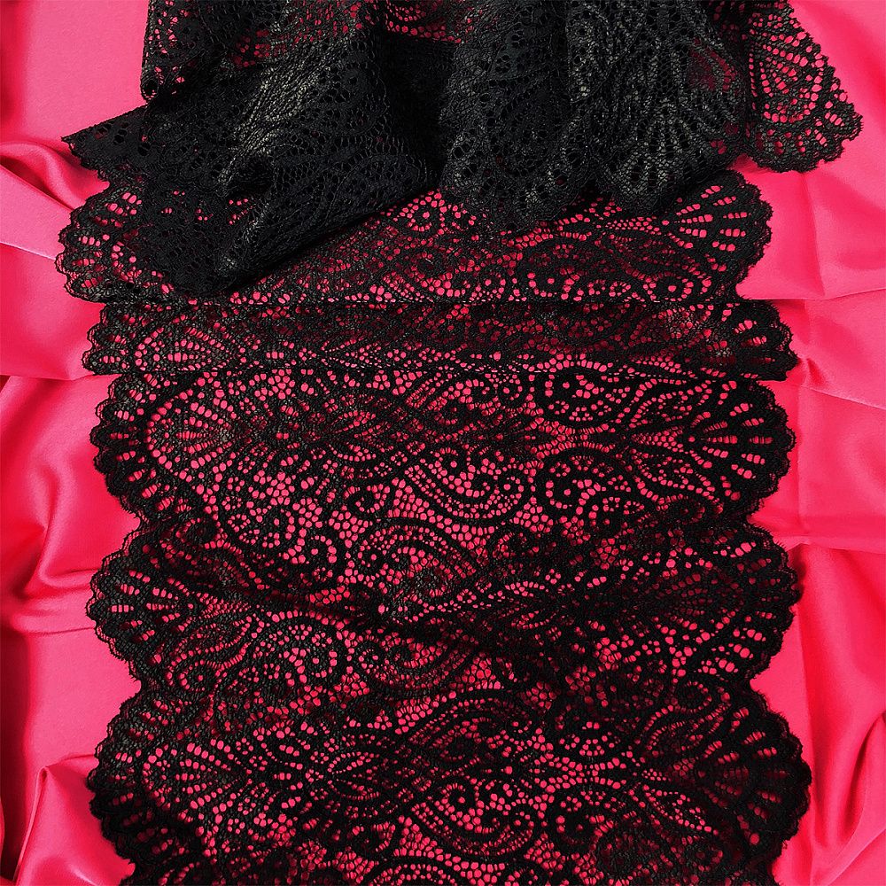 Кружево бельевое эластичное 225 мм / 120 м, 40992 цв.170 черный, Kruzhevo