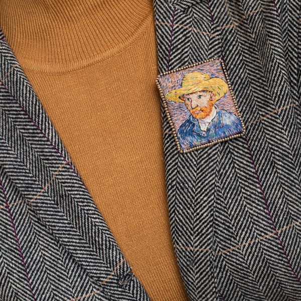 Набор для вышивания нитками Panna, Живая картина. брошь Автопортрет в соломенной шляпе, 5х6 см