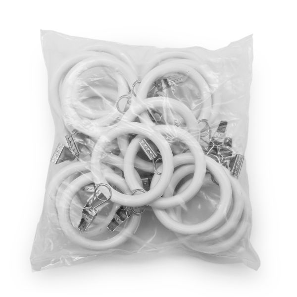 Кольца шторные круглые ⌀38 мм, с металлическим зажимом, белое ДС, 20 шт