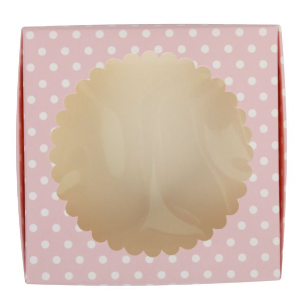 Коробка с окном для печенья 11.5х11.5х3 см, №1 Горошек розовый, S-Chief CBC-015