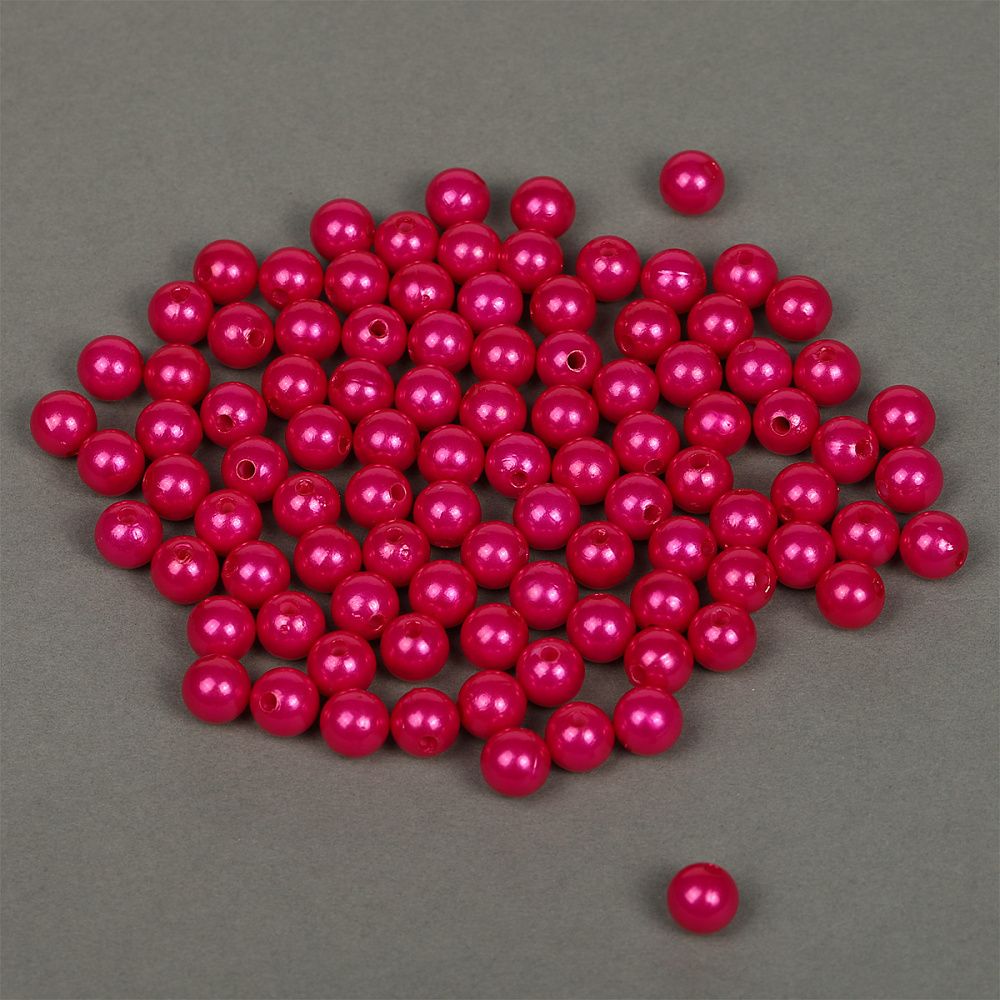 Бусины пластик (перламутр) ⌀10 мм, цв.014 малина, уп.50г (96 шт), Magic4Hobby