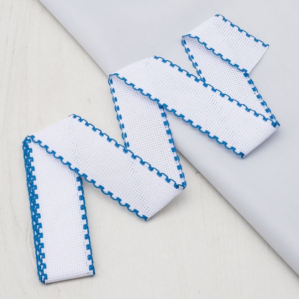 Канва лента 35 мм / 1.5 метра, 100% хлопок Bestex (белый/синий)