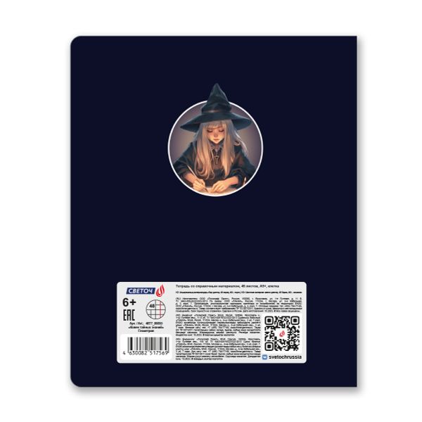 Тетрадь со справочным материалом Ковен тайных знаний, A5+ 48 л. на скобе 65 г/м², белизна 100%, 10 шт, клетка, 00855 Геометрия, Светоч 48Т7