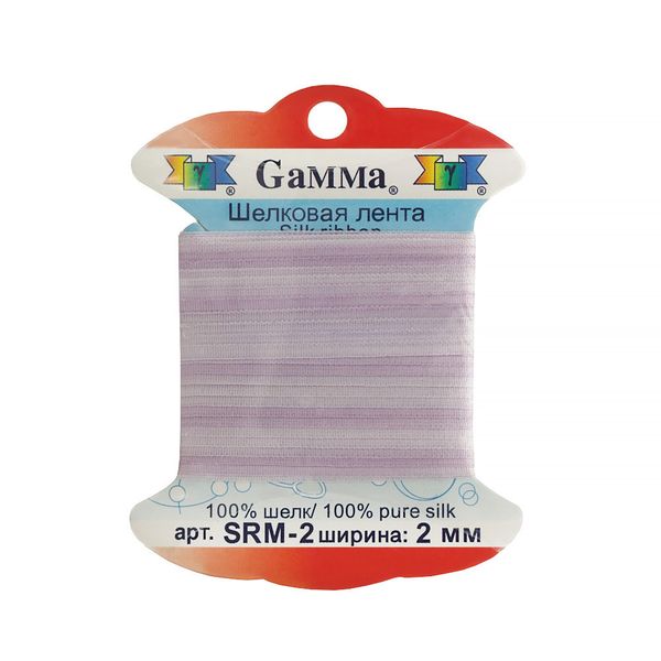 Лента (тесьма) шелковая 2.0 мм / 9.1±0.5 метров, M001 св.сиреневый/сиреневый, Gamma SRM-2