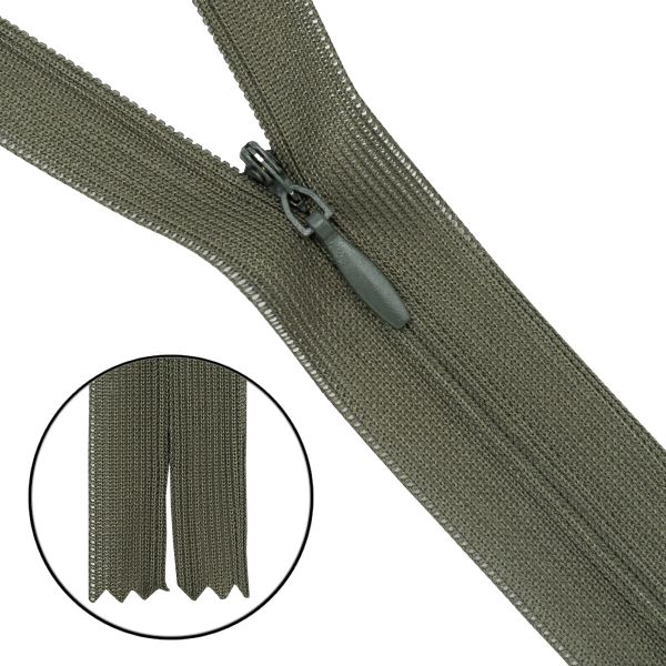 Молния потайная (скрытая) Т3 (3 мм) 1 зам., н/раз., 20 см, нейлон, F327 оливковый, 10 шт