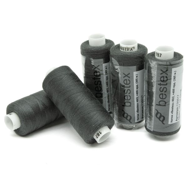 Нитки швейные бытовые Bestex 40/2, 365 м (400 ярд) / 10 кат., 187 графитовый