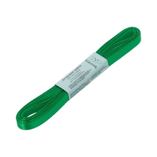 Лента атласная 1-сторонняя 6.0 мм / 10 шт по 5.4 метра, №019 зеленый, Gamma AL-6P