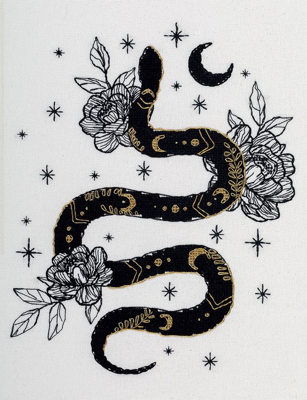 Набор для вышивания нитками Panna J-7477, Черное золото. Змея, 23х30 см
