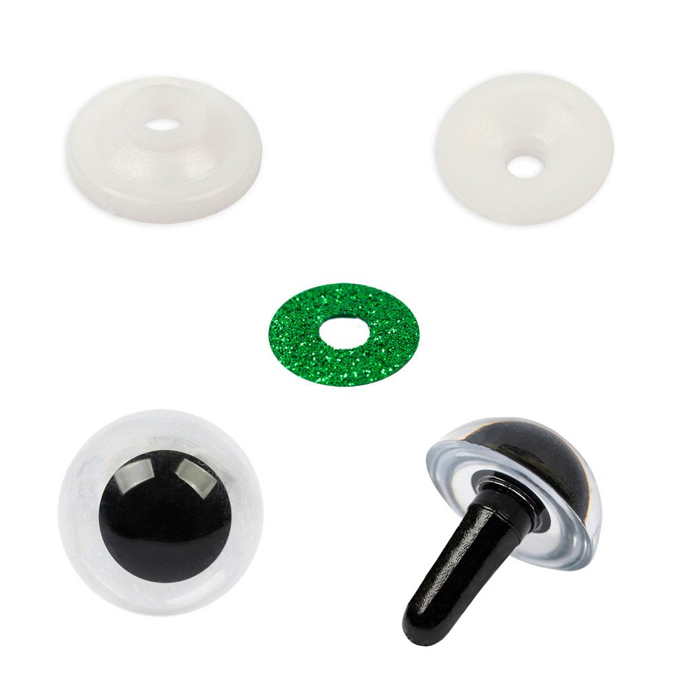 Глаза пластиковые с блестящей вставкой ⌀13 мм, 10 шт, зеленый, HobbyBe PGSB-13