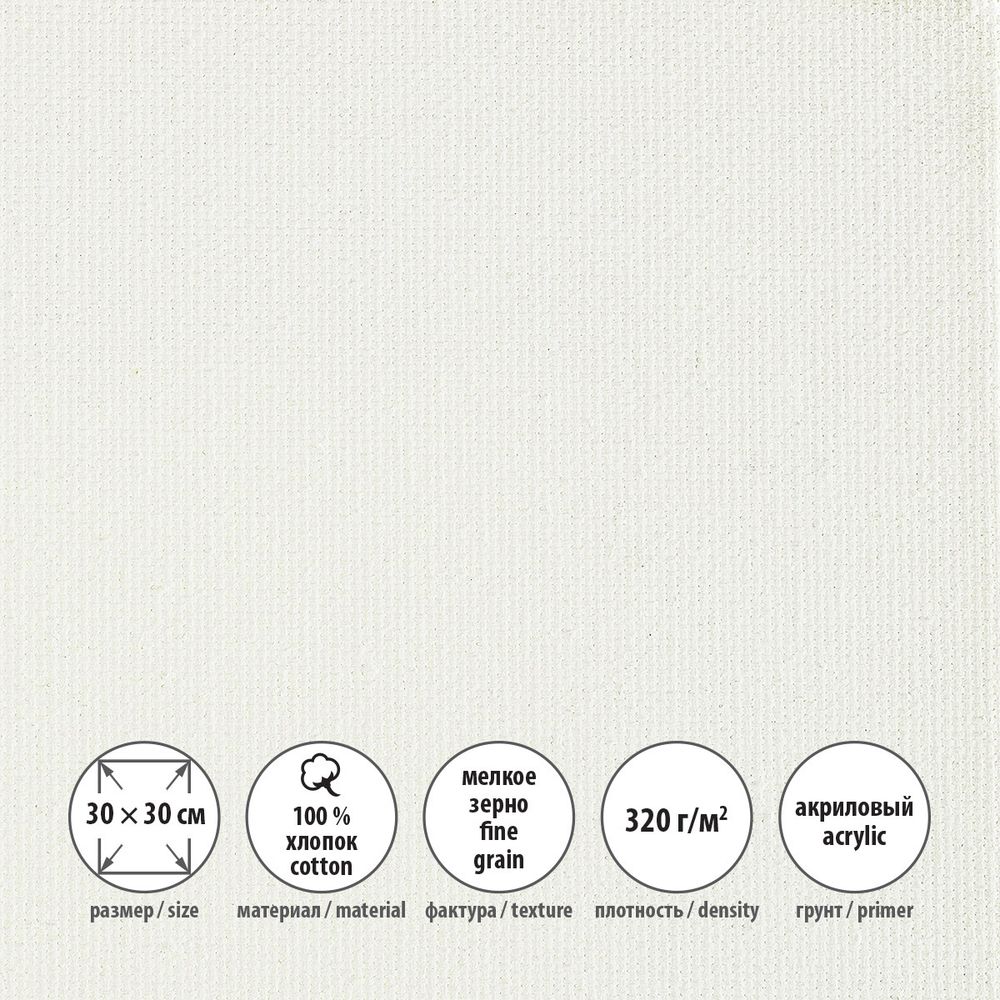 Холст грунтованный на подрамнике 30х30 см, 320 г/м², 2 шт, Плещеевский мелкозернистый, Vista-Artista ACFG-3030