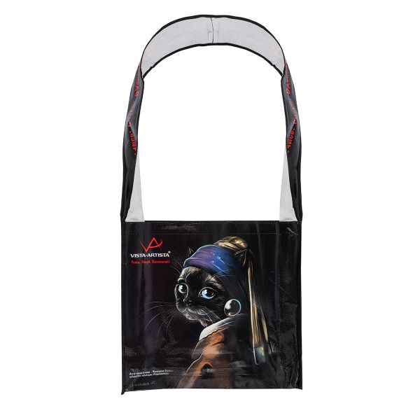 Сумка-шоппер сувенирная 37х40х10 см, 100% полиэстер, Кошка с жемчужной сережкой, Vista-Artista VASHOP-01
