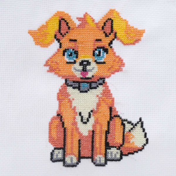 Набор для вышивания нитками Hobby&Pro Kids, Рыжий пёсик 19х18 см