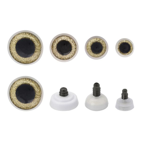 Набор глаза искристые золотые 12, 16, 20, 25мм, 8 шт