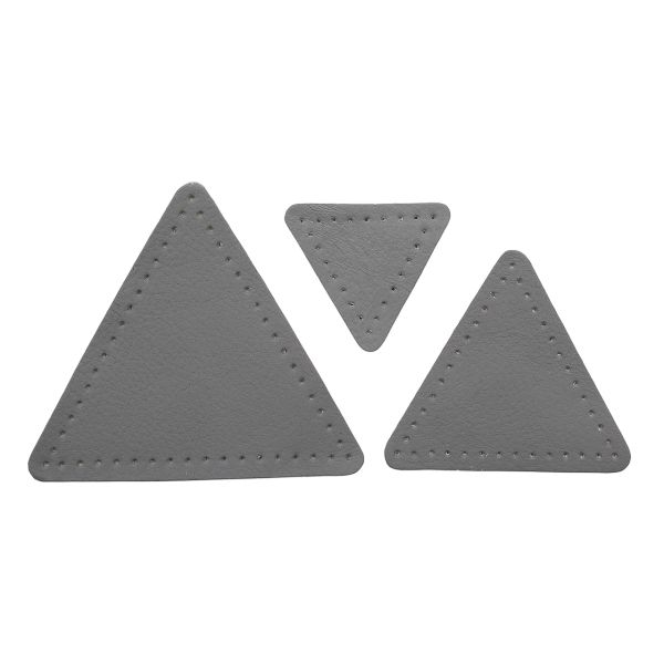 Набор заплаток пришивных из кожи, треугольник равностор. 4, 6 и 8см, с перфорацией, 3 шт (07 серый), 9406